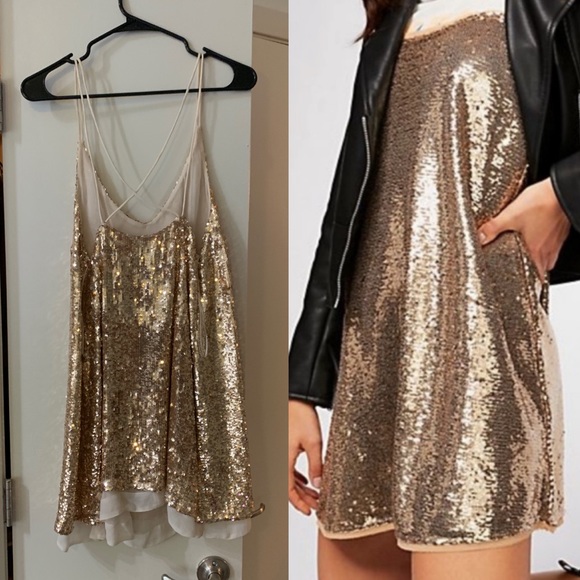 Free People Dresses & Skirts - FREE PEOPLE WORN ONCE gold sequin dress